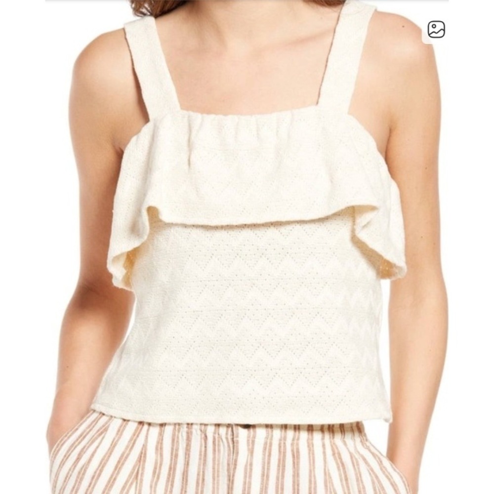Madewell XXS Cream Textured Ruffle Crop Tank Top Cotton Flowy Trendy‎ NWT